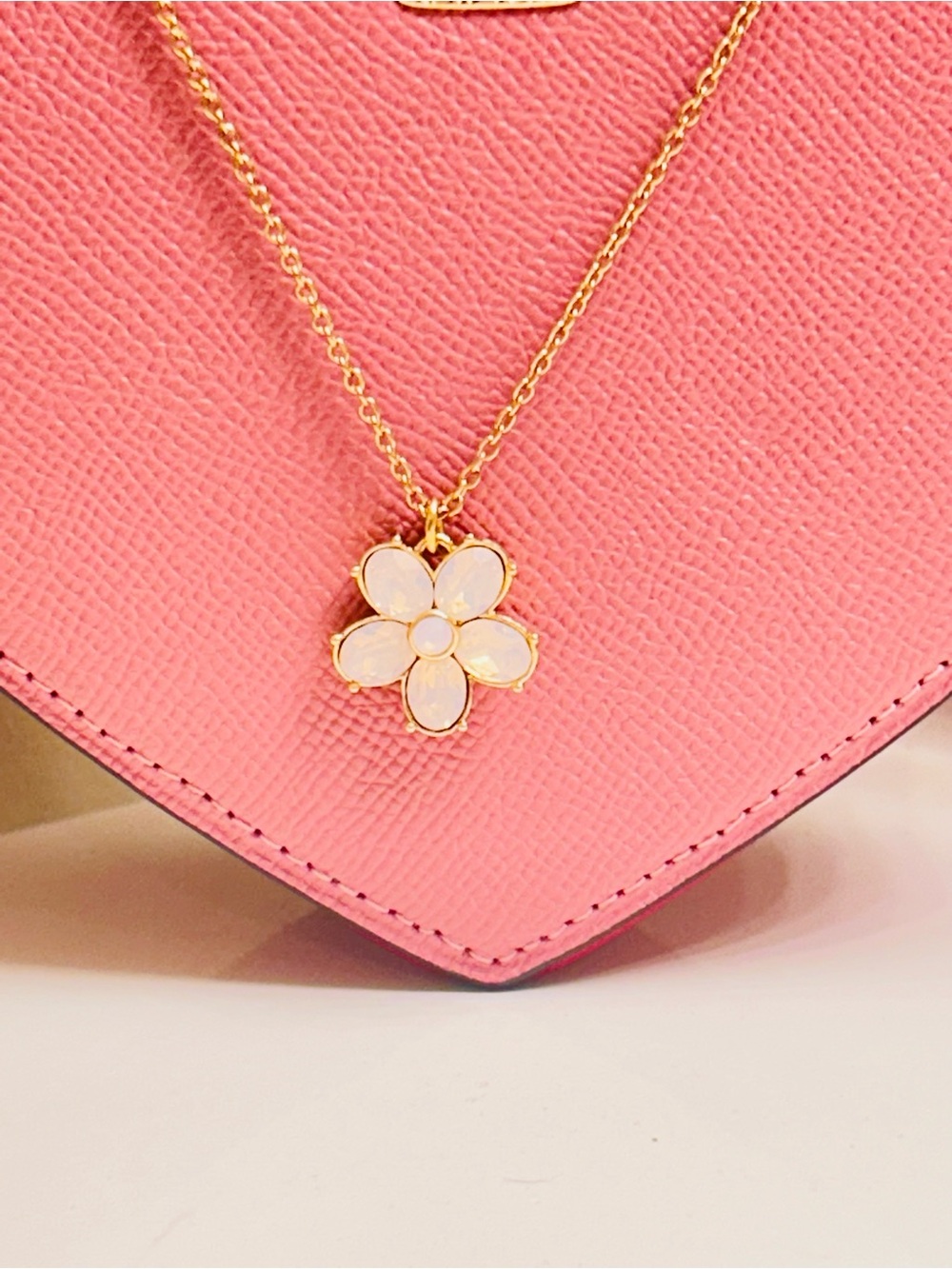 Coach Pink Flower Gold Tone Necklace - Picture 7 of 12